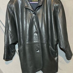 Vintage Reed Women's Black Leather Jacket Overcoat